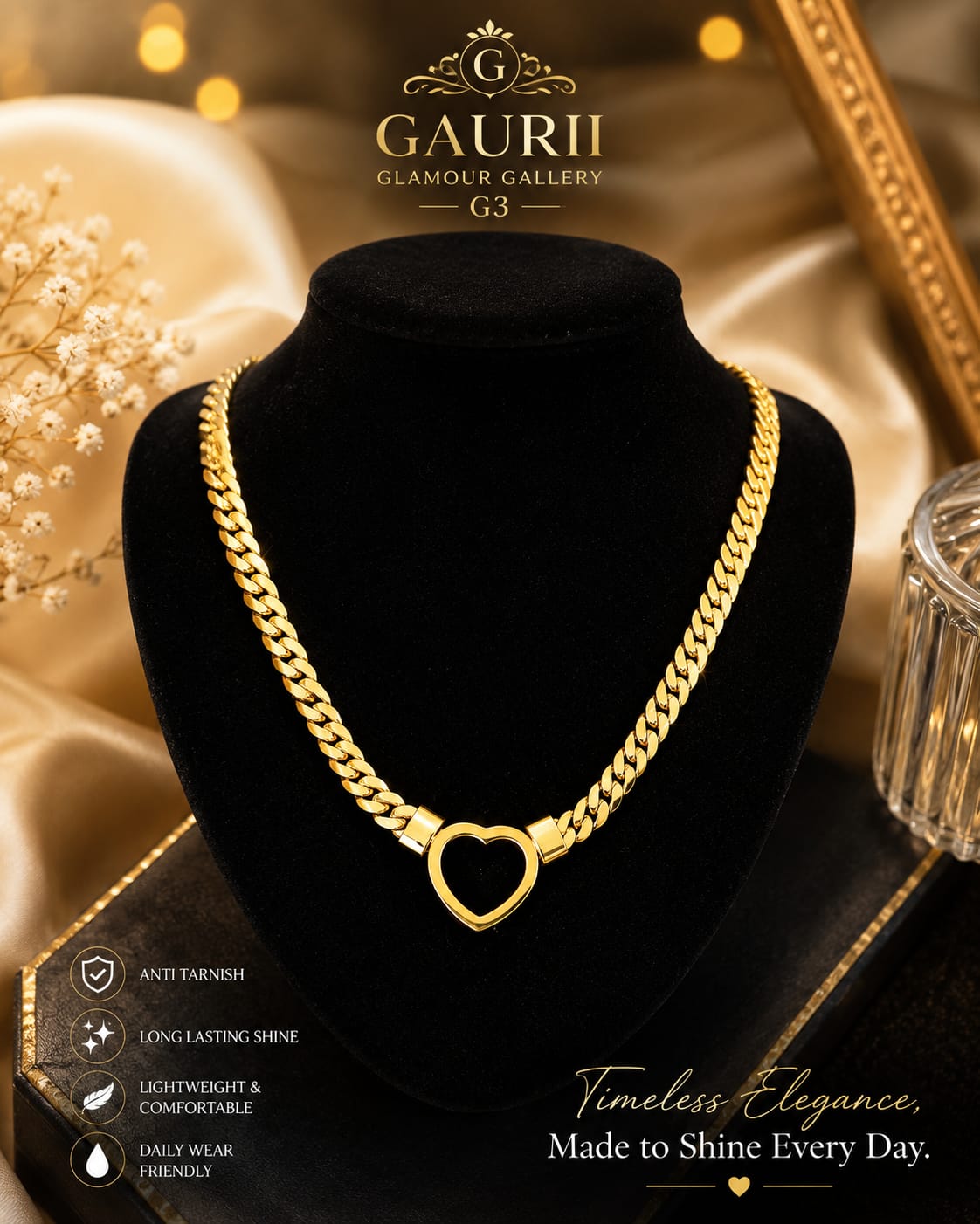 Heart Charm Cuban Necklace