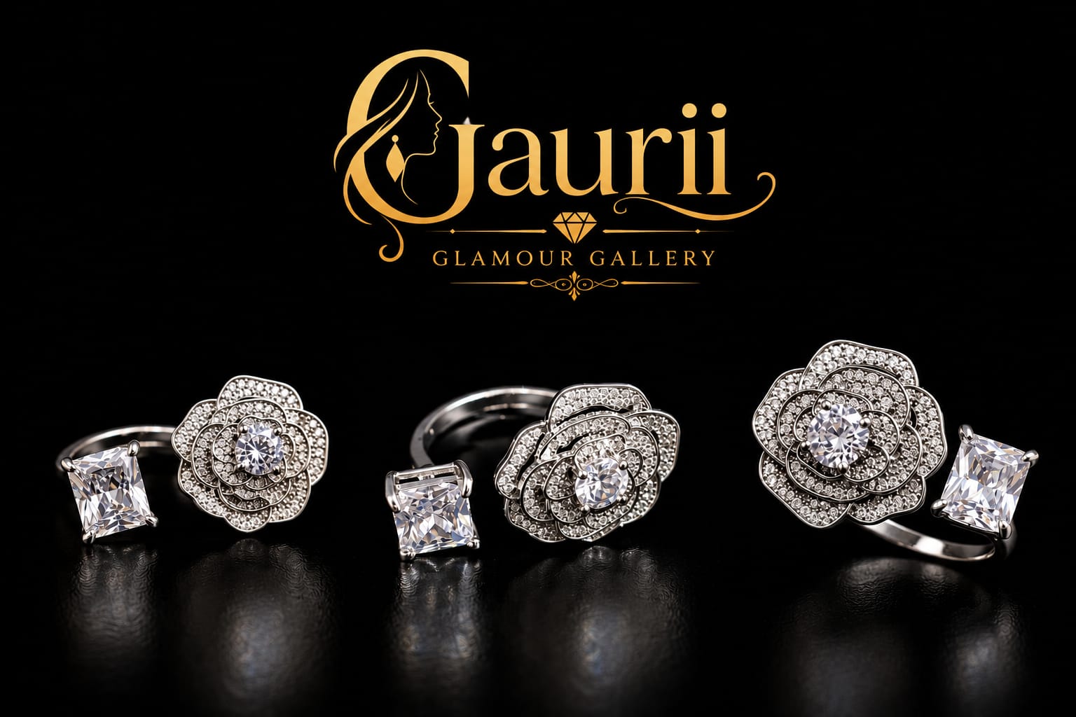 Rose Crystal Free Size Ring